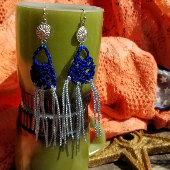 Crochet lace Boho Handmade Earrings - Picture 2 of 2